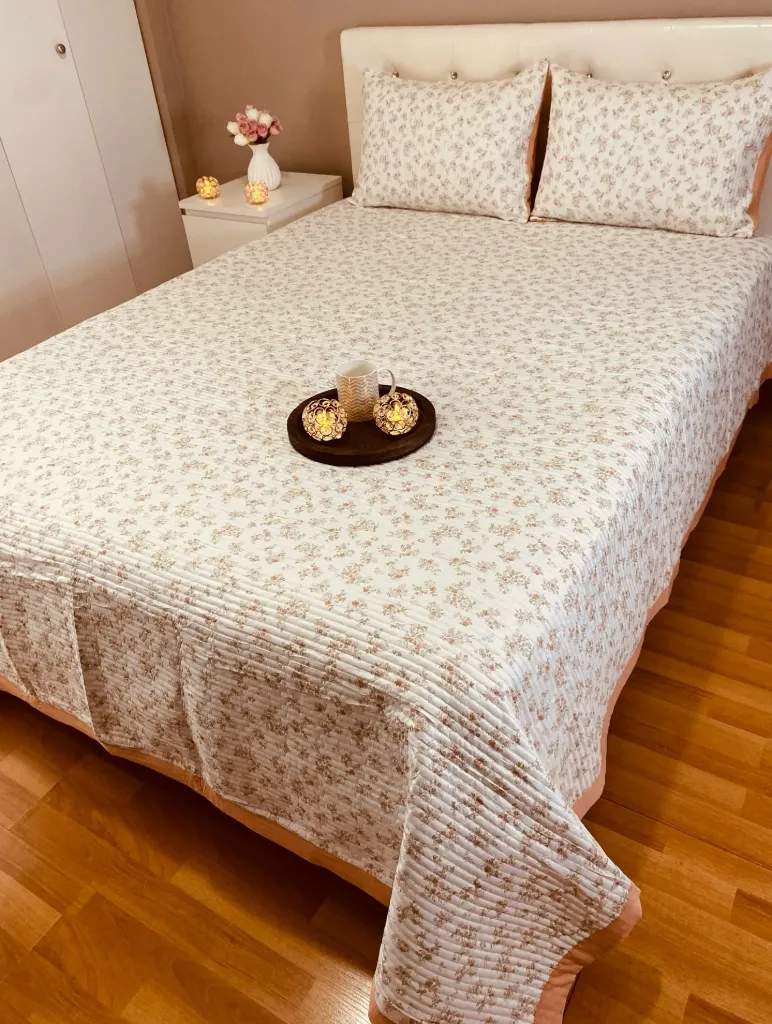 Cotton Bedcover In Brown & Peach Shade