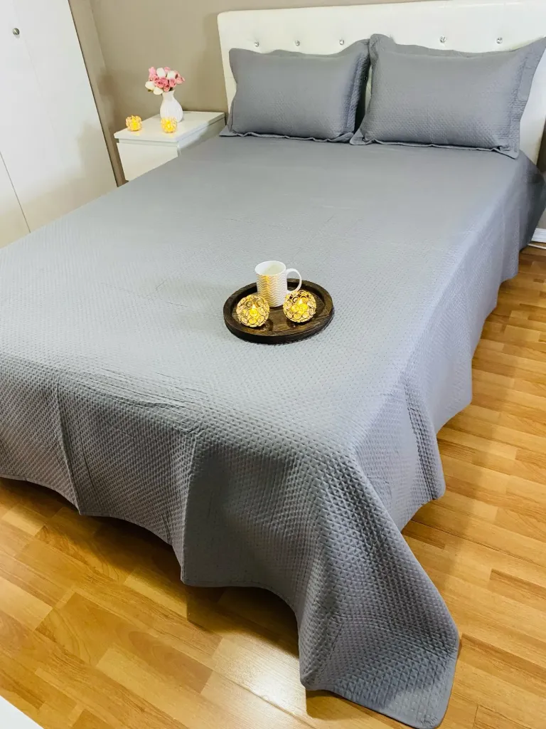 Ultra Luxury Pastel Colored Plain Bedcover In Shade Grey