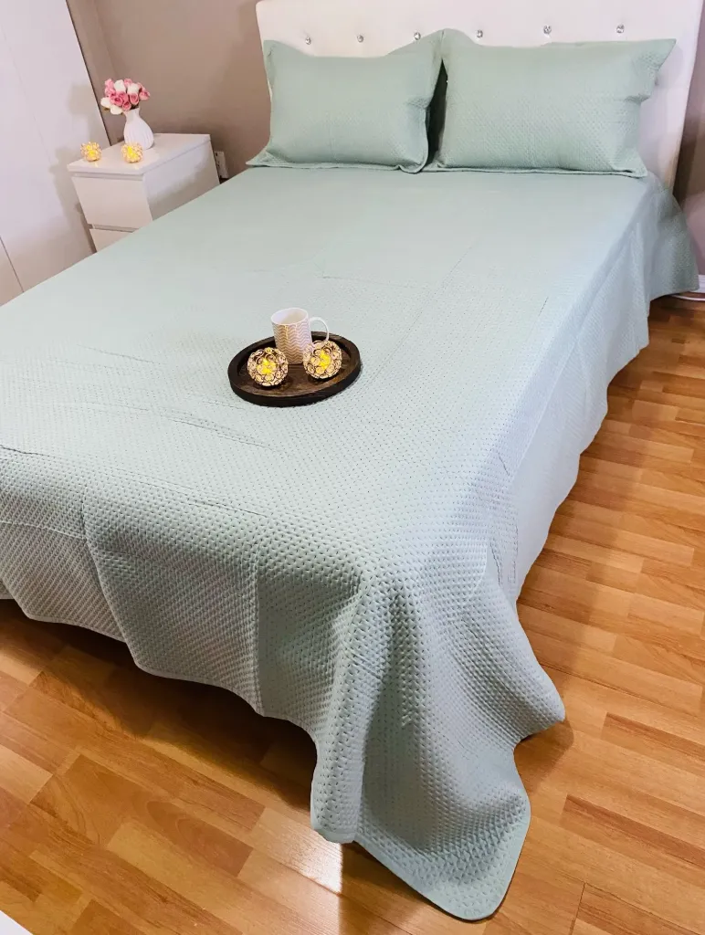 Ultra Luxury Pastel Colored Plain Bedcover In Mint Green