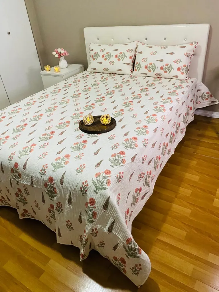 Reversible Cotton Bedcover In Jaipuri Style