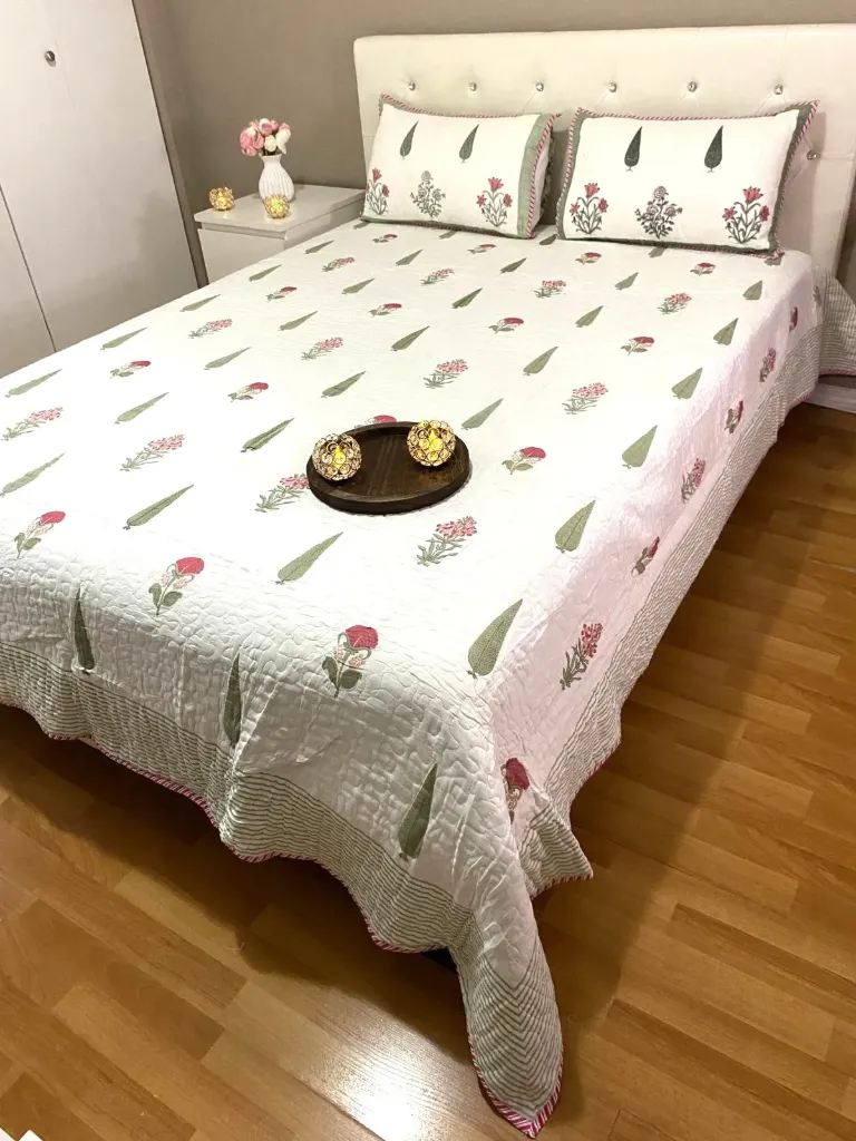Reversible Cotton Bedcover In Jaipuri Style